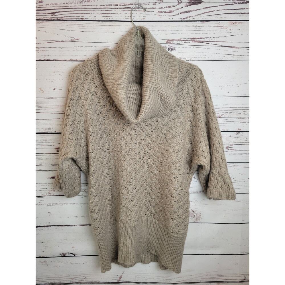 Old Navy Cowl Neck Sweater Beige Cable Knit 3/4 Sleeve Preppy Women's Size Large
